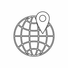 Poster - Planet and GPS sign icon in outline style isolated on white background. World symbol