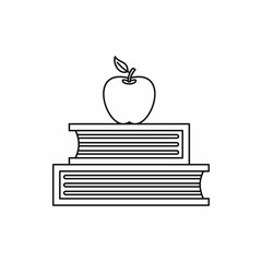 Poster - Books and apple icon in outline style isolated on white background. Reading symbol