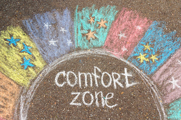 Wall Mural - Comfort zone concept. Comfort zone circle surrounded by rainbow