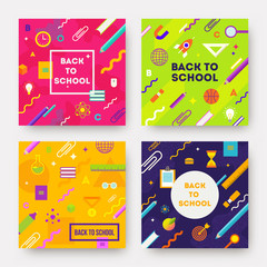 vector set - colorful abstract backgrounds with school object and supplies.