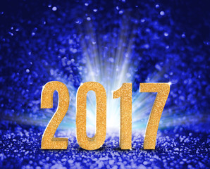Poster - 2017 new year with gold glitter texture with white explore light