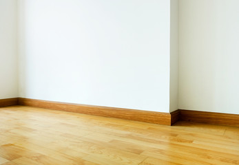 Empty room interior,parquet floor with white wall,house interior