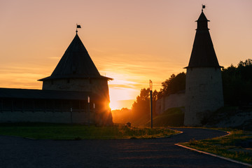 Wall Mural - Pskov Kremlin at sunset and Pskova river