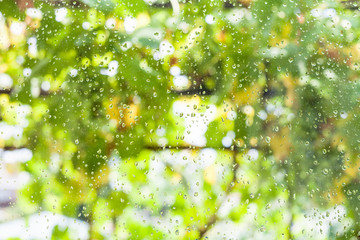 Poster - raindrops on window pane of country house