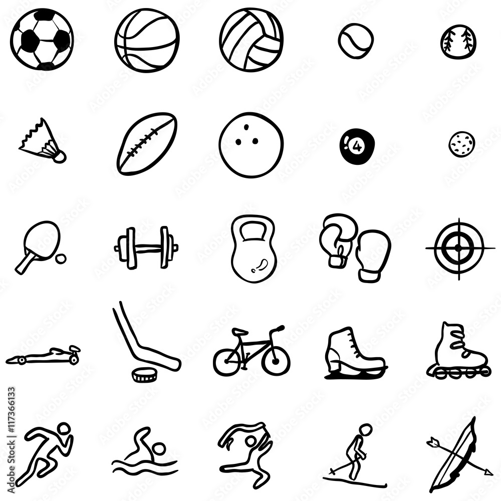 Vector de Stock Vector Set of Black Doodle Sports Icons | Adobe Stock
