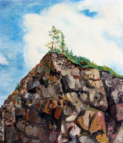 Oil Painting Big Rock In The Sky Buy This Stock Illustration