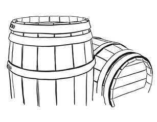 Two Vine Barrels Rough Sketched