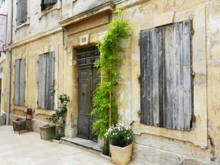 Aged french house facade in small town