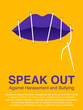 Lip sewing of the woman mouth. Sexual harassment, Stop violence against women, Workplace bullying concept poster.