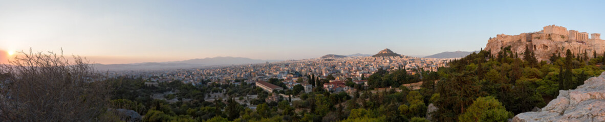 Fototapete - Panorama über das antike und moderne Athen bei Sonnenuntergang