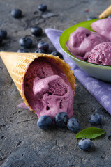 Poster - blueberry ice cream with blueberries and leafs isolated on white background