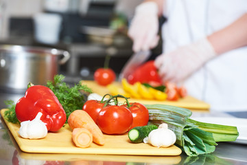 Wall Mural - cook chef hand preparing salad food