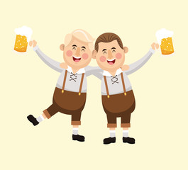 Wall Mural - cartoon men male beer festival oktoberfest germany icon. Colorfull illustration Pastel background. Vector graphic