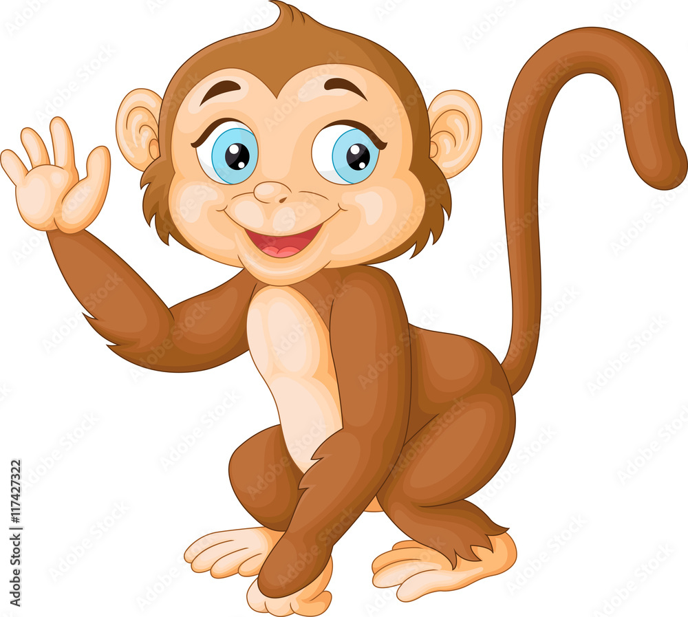 Cartoon funny monkey waving hand Stock Vector | Adobe Stock