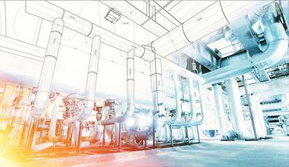 wireframe computer cad design of pipelines for modern industrial