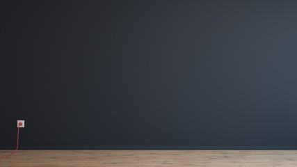 Minimal empty and clean black wall with wooden  floor