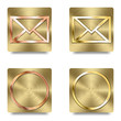 Vier Button mit Briefumschlag und Kreis in Gold, Bronze, 