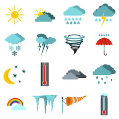 Poster - Flat weather icons set. Universal weather icons to use for web and mobile UI, set of basic weather elements isolated vector illustration