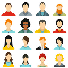 Poster - Flat avatars icons set. Universal avatars icons to use for web and mobile UI, set of basic avatars elements isolated vector illustration