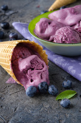 Poster - blueberry ice cream with blueberries and leafs isolated on white background
