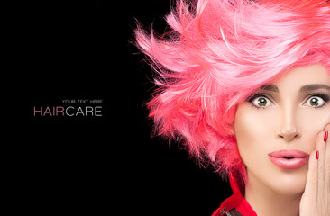 fashion model girl with stylish dyed pink hair