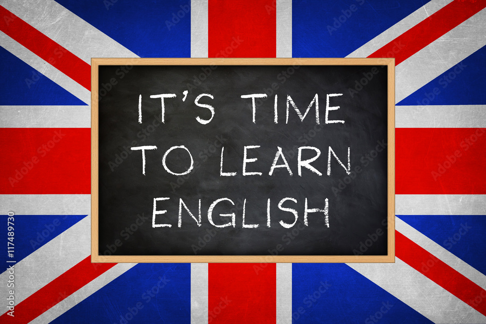 Foto It is time to learn english - chalkboard concept