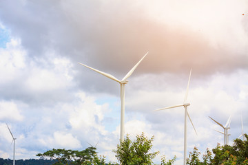 Wind turbines with the clouds and sky