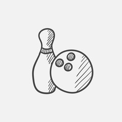 Poster - Bowling ball and skittle sketch icon.