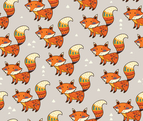 Wall Mural - Indian seamless pattern of fox in vector