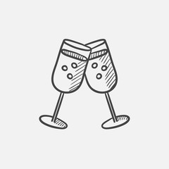 Poster - two glasses with champaign sketch icon.