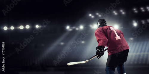 Plakat Kobieta grać w hokeja. Różne środki przekazu