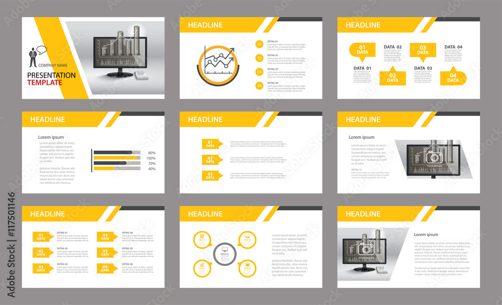 Set of presentation template.Use in annual report, corporate - obrazy, fototapety, plakaty 
