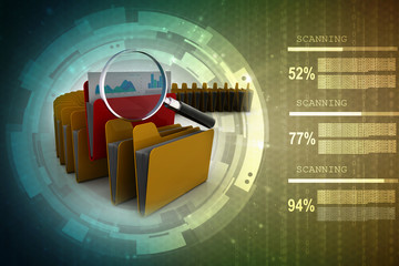 Poster - laptop folder and magnify glass 3d illustration
