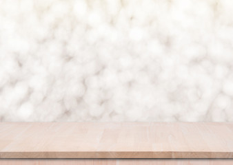 Wall Mural - Wood Empty material wooden, deck, table with blurred abstract background.
