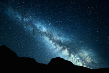 Beautiful Universe, night landscape with Milky Way. Starry sky