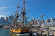 Tall Ship HMB Endeavour mooring in front of the Australian National Maritime Museum, Darling Harbour in Sydney, Australia