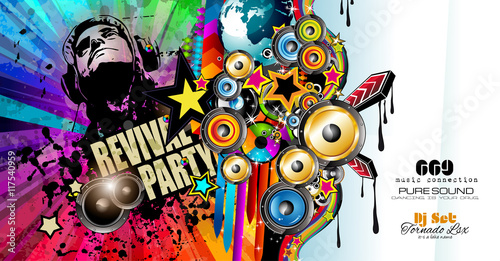 club-disco-flyer-template-with-music-elements-colorful-scalable-backgrounds