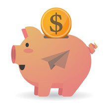 Isolated Piggy Bank Icon With A Paper Plane