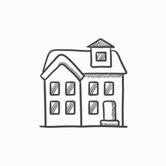 Sticker - Two storey detached house sketch icon.