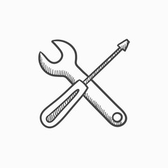 Wall Mural - Screwdriver and wrench tools sketch icon.