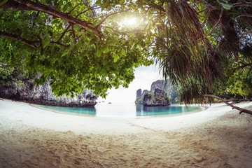 Wall Mural - Sandy beach with mountains