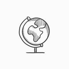 Wall Mural - World globe on stand sketch icon.