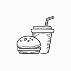 Canvas Print - Fast food meal sketch icon.