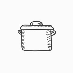 Sticker - Saucepan sketch icon.