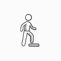 Wall Mural - Man doing step exercise sketch icon.