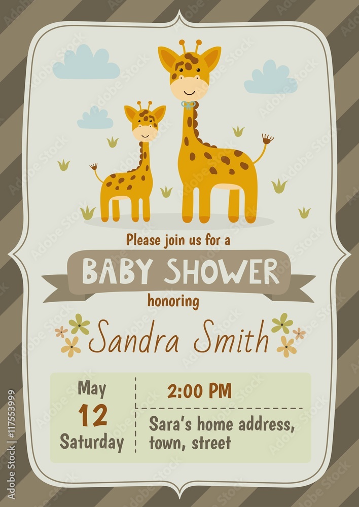 Baby shower invitation card with cute giraffes Stock Vector | Adobe Stock