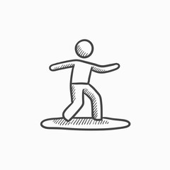 Canvas Print - Male surfer riding on surfboard sketch icon.