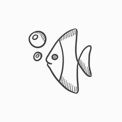 Wall Mural - Fish under water sketch icon.