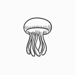 Sticker - Jellyfish sketch icon.