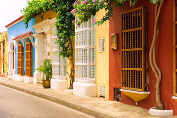 Fototapete - Rows of Colonial Houses in Cartagena